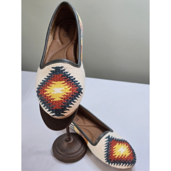 Born Shoes - Born Women Southwest Woven Loafers Flats Cream Orange Blue Boho Size 9.5 41